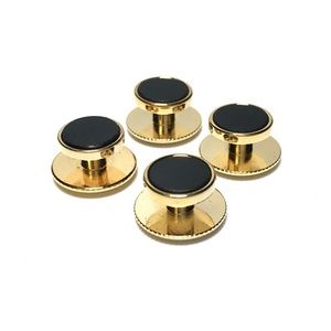 4 Gold and Onyx Tuxedo Shirt Studs with Screw Back